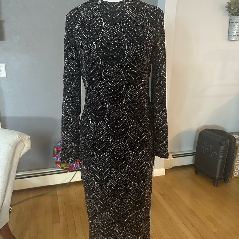 Nine West Black and Silver Long Sleeve Dress